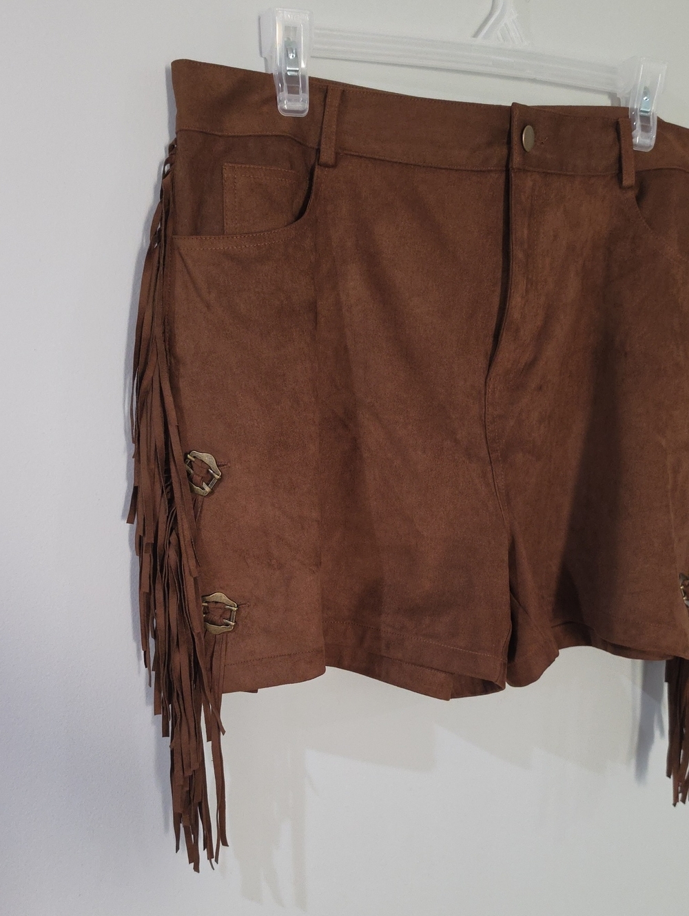 Women's Brown Suede Fringe Jean Shorts
